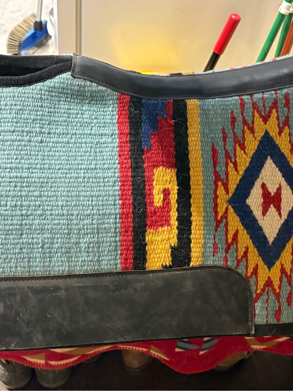 Southwestern Saddle Blanket in Teal, Red, Yellow, Navy
